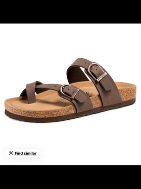 Fitory Brown Cork-Look Slide Sandals with Adjustable Buckles